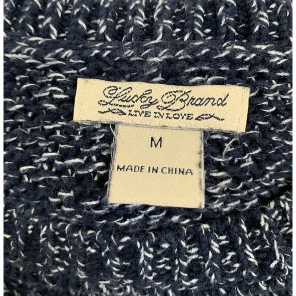 LUCKY BRAND Navy Blue + White Isabella Button Accent Shoulder Women's Sweater M - Picture 6 of 6
